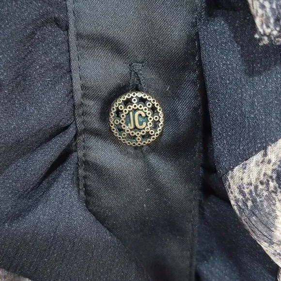 Just Cavalli Sheer Black Silk Blouse with Leopard Ruffle & Satin Trim - 44 / L - Picture 5 of 11